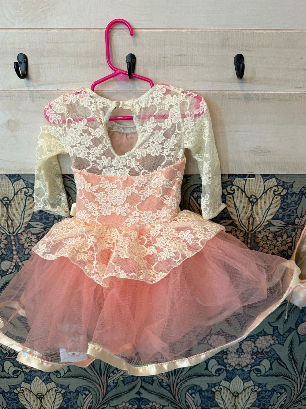 Weissman ballet tutu lace long sleeve, peach ivory cream costume dance
